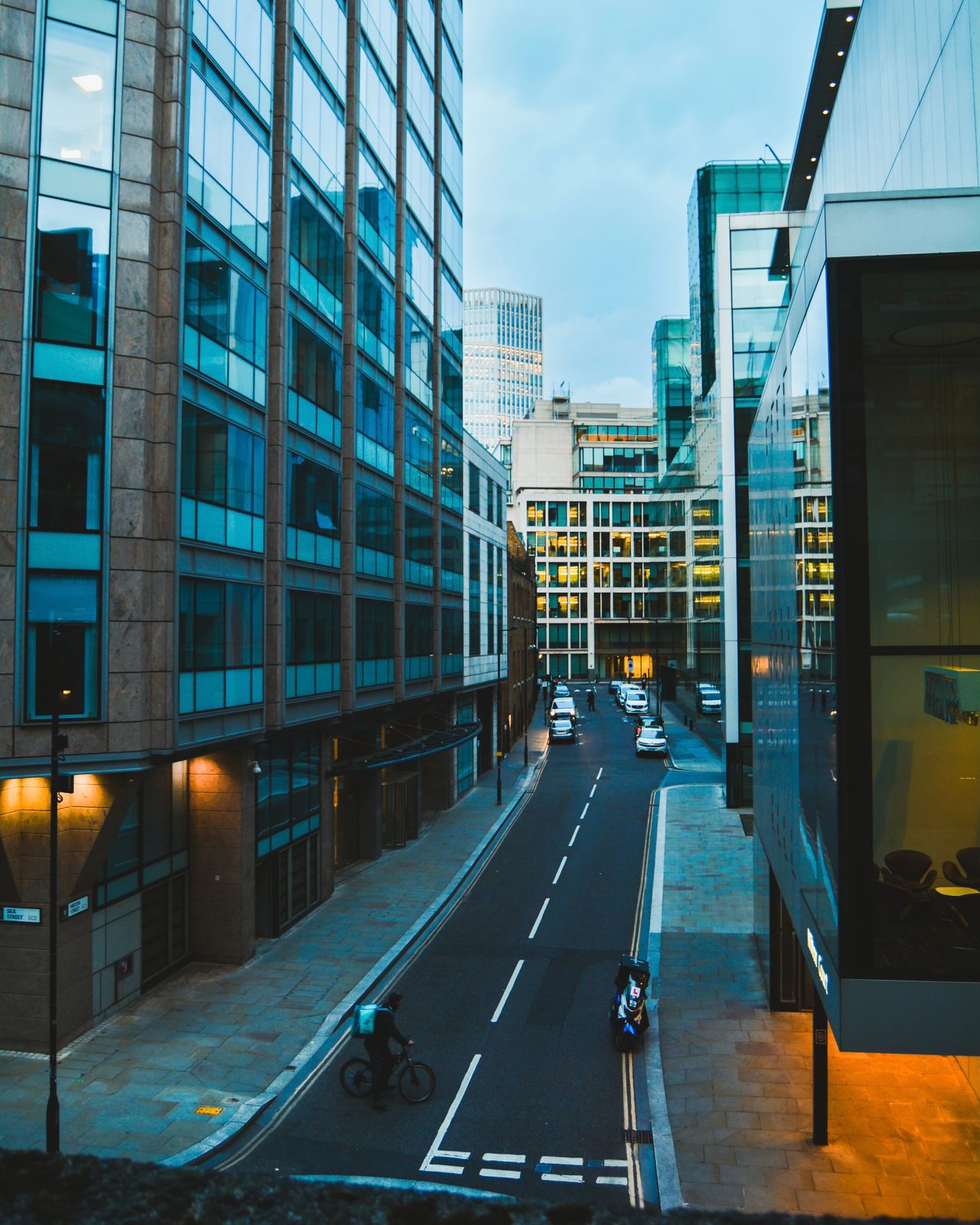 Modern commercial architecture and street life in London